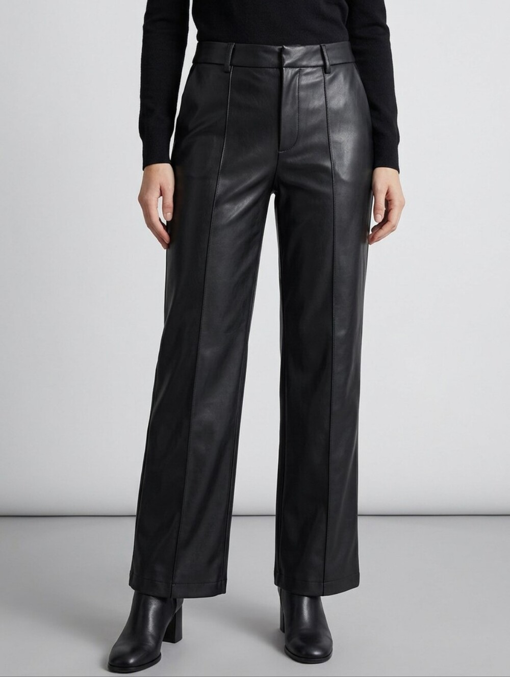 Because Of Alice Black Vegan Leather Wide-Leg Trouser Pants Size S Women's